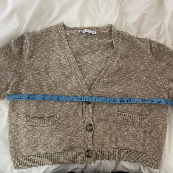Zara Cropped Cotton-Linen Blend Beige Knit Cardigan - Picture 4 of 5